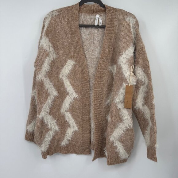 Dreamers neutral open cardigan tan white eyelash mohair look sweater woman’s siz - Picture 1 of 9